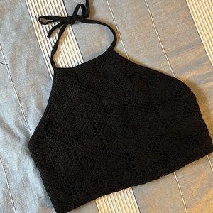 Black Knit/Crochet Halter Crop Top